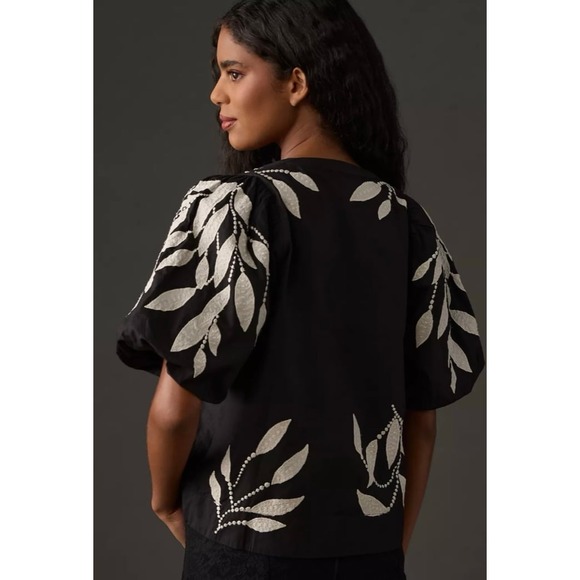 By Anthropologie Puff-Sleeve‎ Embroidered Blouse medium - Picture 6 of 10